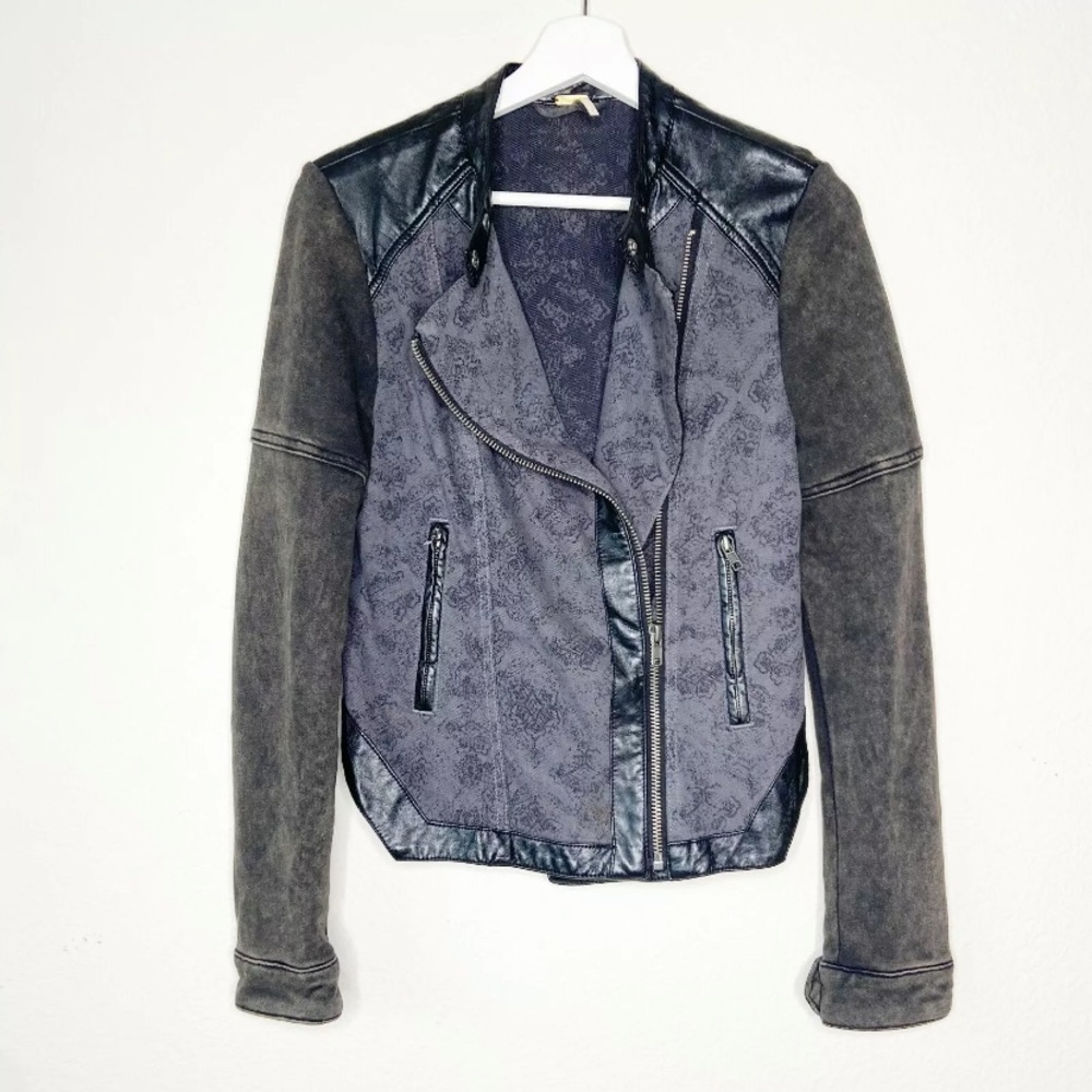 Free People floral knit faux leather Jacket 8